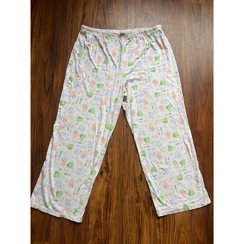 Croft & Barrow Pajama Pants Women Large White Garden Print Cotton Loungewear